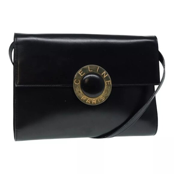 CELINE Shoulder Bag Leather Black Gold Auth 89545 - Picture 1 of 16